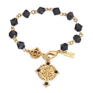 Blue Bead Rosary Crucifix Bracelet