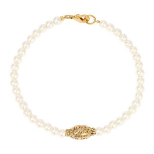 1928 Jewelry Faux Pearl and Gold Center Bead Bracelet