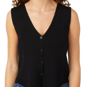 No Comment Juniors Solid Button Down Vest