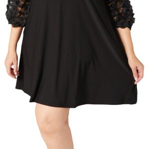 Nina Leonard Plus 3/4 Mesh Balloon Sleeve Dress