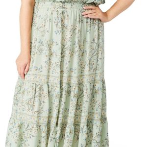 Max Studio Plus Short Sleeve Floral Tiered Midi Dress