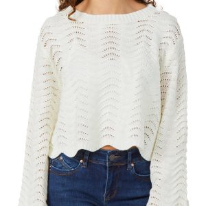 No Comment Juniors Pointelle Wave Knit Sweater