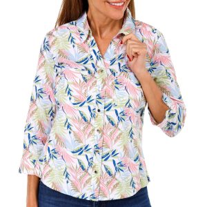 Coral Bay Petite 3/4 Sleeve Botanical Button Down Top