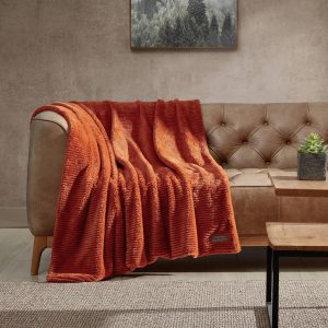 Eddie Bauer Ribbed Super Soft Stipe Solid Microfleece Throw