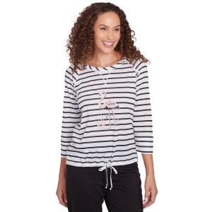 Hearts of Palm Womens 3Q Sleeve Flamingo Tie Front Tee