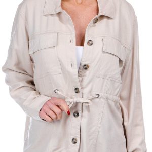 DASH Womens Long Sleeve Linen Tie Waist Anorak Jacket